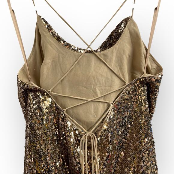 Gold Sequin Mini Dress Strappy Open Back 10 ASOS Design Party - Picture 6 of 8